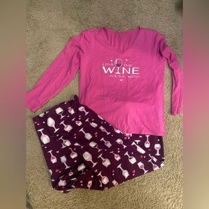 “Love the wine you’re with” pink women’s pajamas size medium